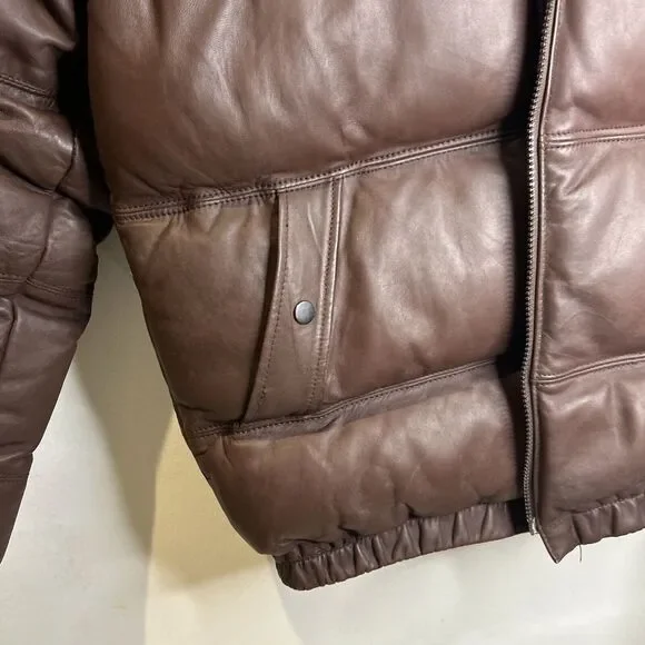Wilsons Leather Brown Puffer Jacket Quilted Winter Coat Zip-Up Stand Collar - Picture 7 of 7